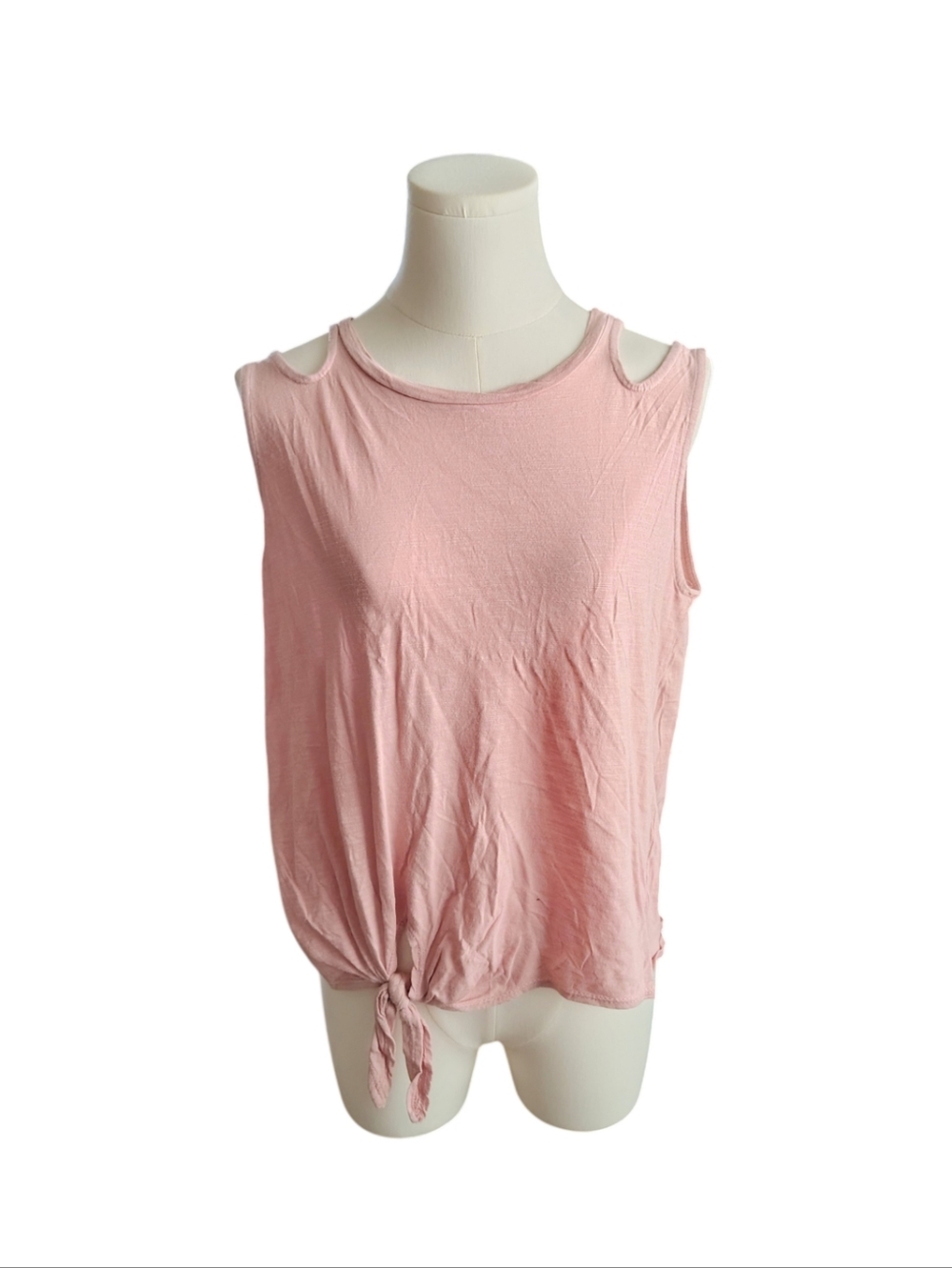 White Birch Pale Pink Cold Shoulder Sleeveless Tie Front Tee Size Medium